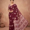 Elegant Half Silk Saree - Berry Wine