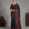 Elegant Half Silk Saree - Black Crimson