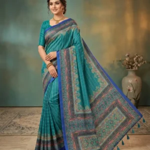 Elegant Half Silk Saree - Sea Breeze Elegance